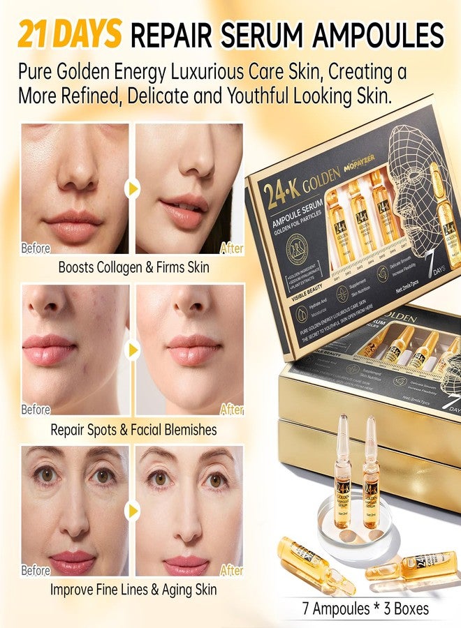 mopayzer 24K Gold Serum Ampoule, Anti Aging 24K Gold Serum for Face, Moisturizes & Soothes Skin, Boosts Firmness & Hydration, Golden Foil Particles Reduces Fine Lines, Wrinkles, Dryness, 3 Boxes of 21 - Image 5